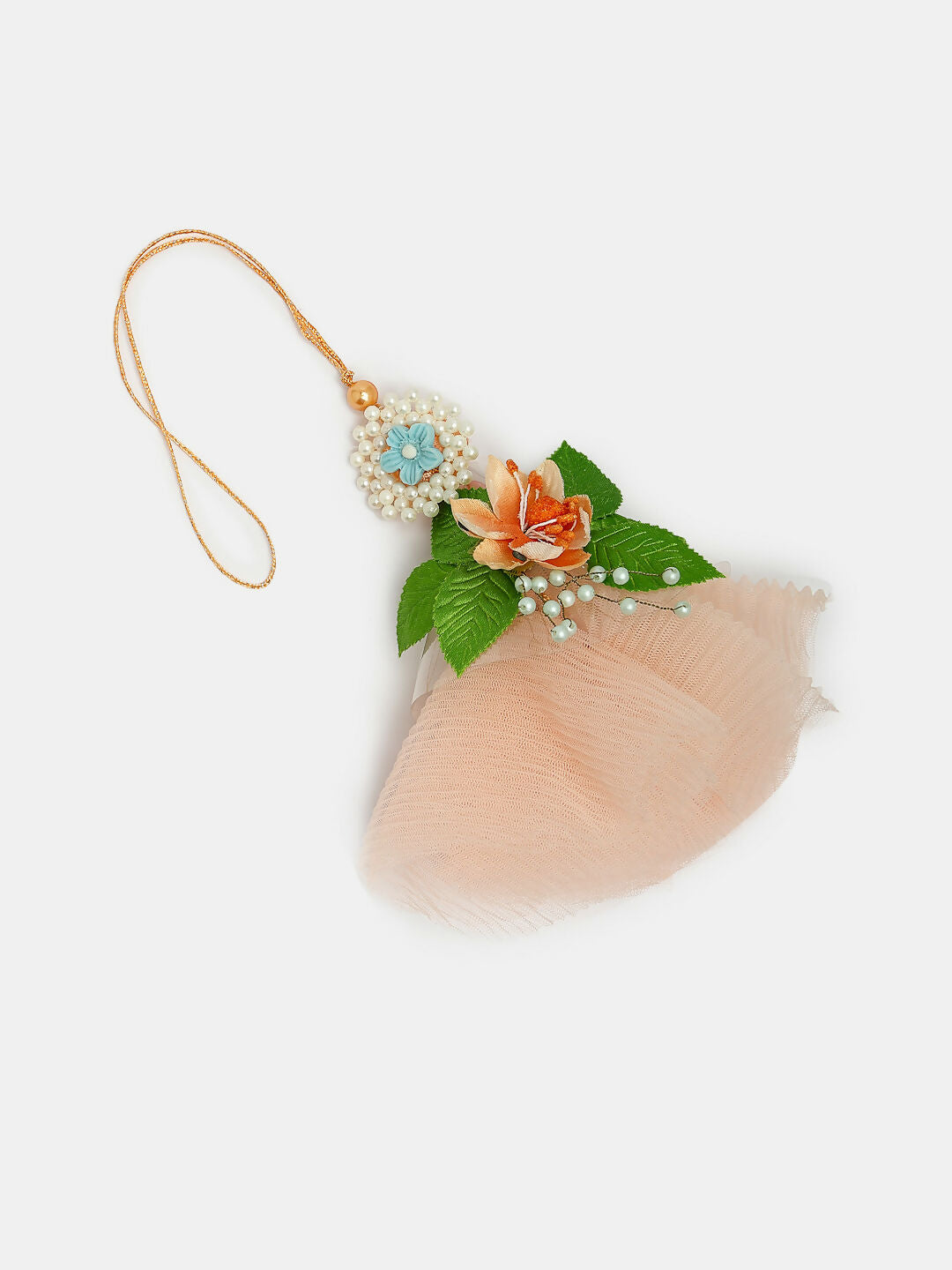 NVR Women & Men Set of 2 Peach Floral Design Pearl Beaded Bhaiya Bhabi Rakhi With Roli Chawal | Swadesiicart