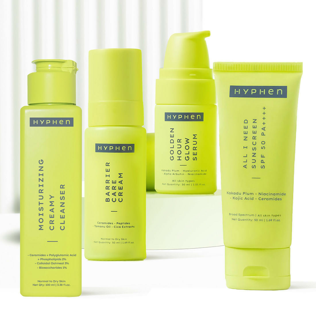 Hyphen By Kriti Sanon CSMS (Cleanser, Serum, Moisturizer, Sunscreen) Normal to Dry Skin Combo | Swadesiicart