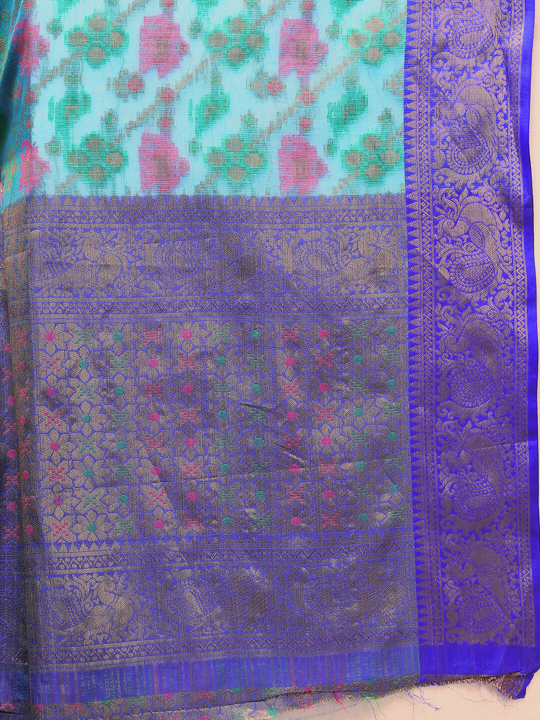 Lorenvalley Fashion Skyblue Cotton Woven Design Zari Meenakari Weaving Saree - Swadesiicart