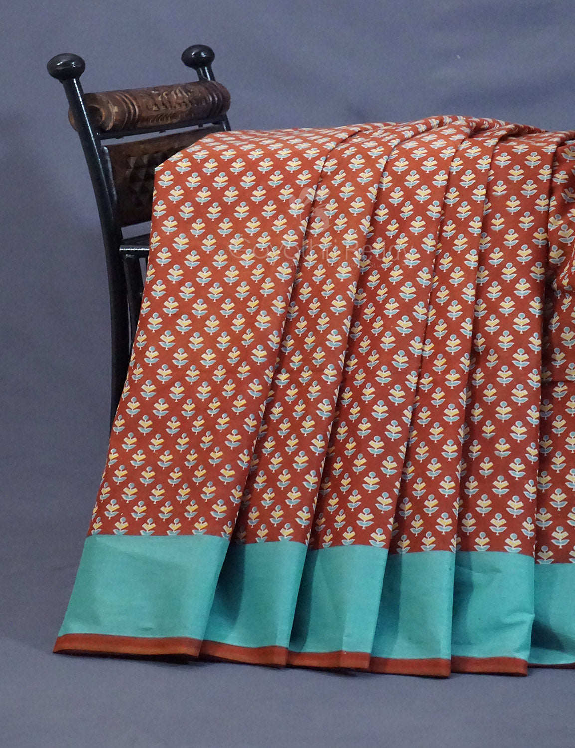 Rust Colour Bagroo Print Pure Mulmul Cotton Saree By Gayathri Reddy Designer Studio | Swadesiicart