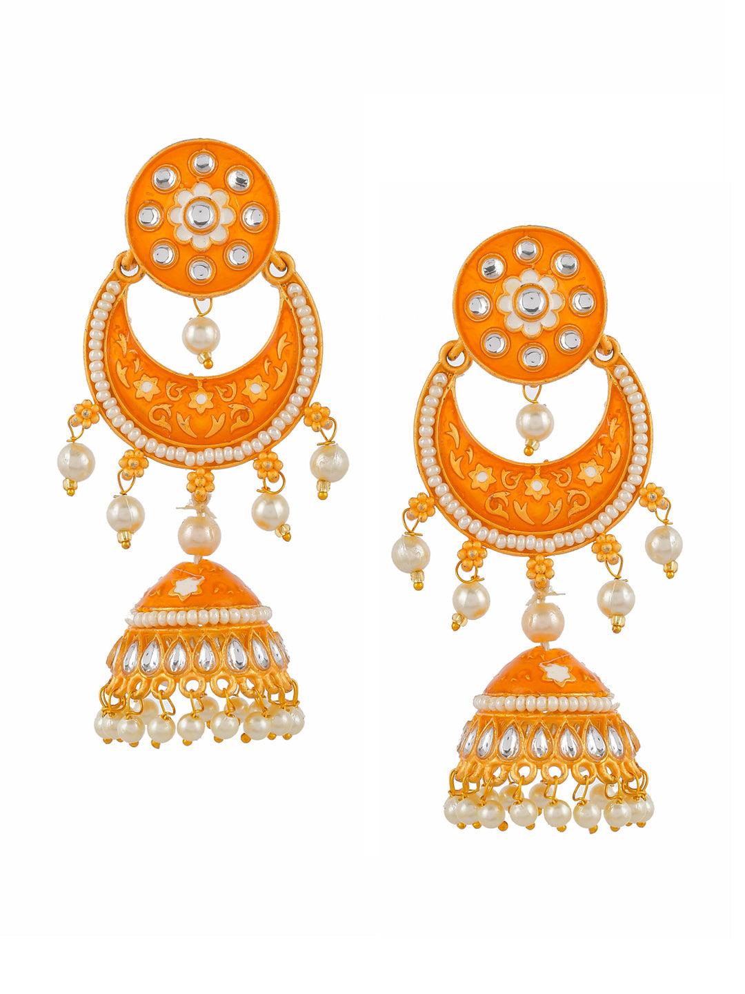 Shoshaa Orange Dome Shaped Jhumkas Earrings | Swadesiicart