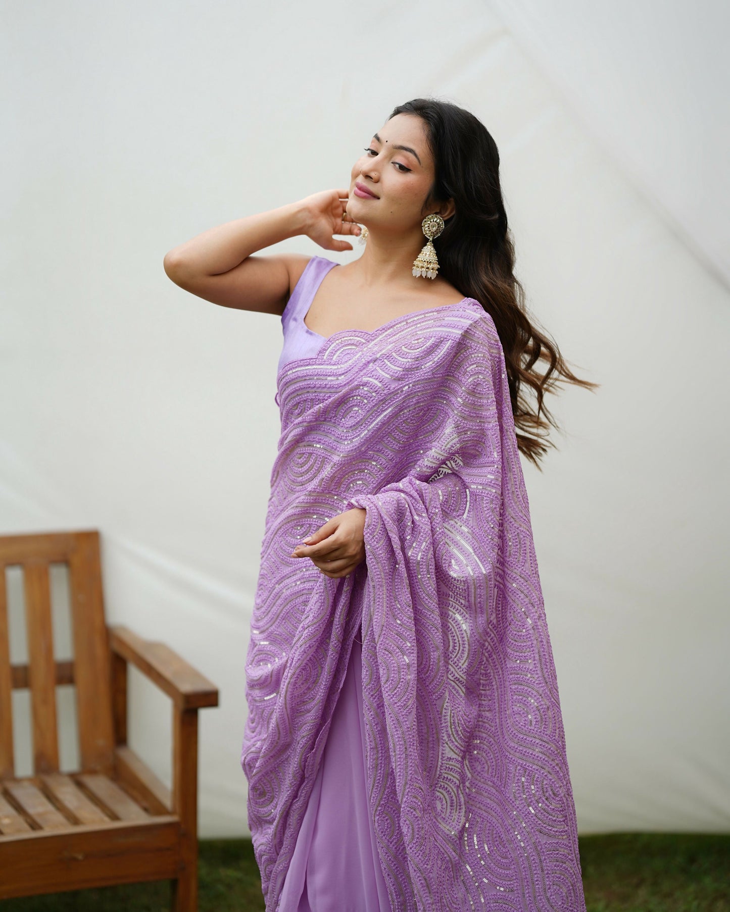 Vamsee Trending Sequins .2 Purple Georgette Saree - Swadesiicart