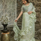 Tikhi Imli Embellished Sequinned Ruffled Ready to Wear Satin Saree | Swadesiicart