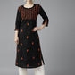 ADA Women Black & Orange Ethnic Motifs Embroidered Chikankari Kurta | Swadesiicart