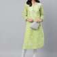 ADA Women Green & White Chikankari Hand Embroidered Straight Sustainable Handloom Kurta | Swadesiicart