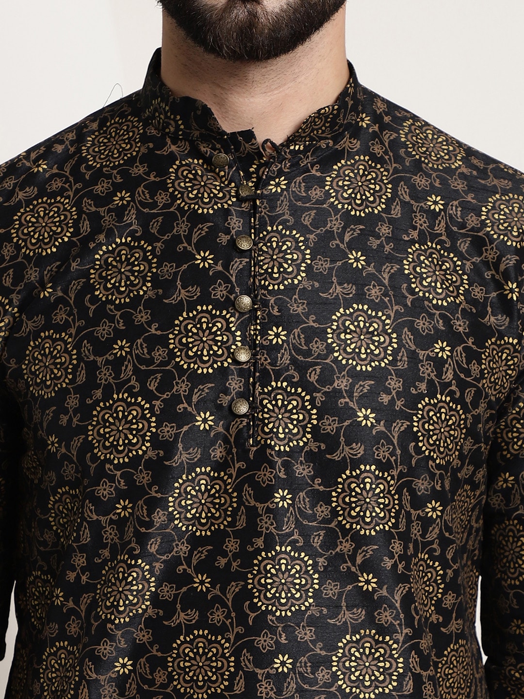 Sojanya Men Black & Brown Ethnic Motifs Printed Kurta | Swadesiicart