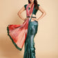 Sangria Peach-Coloured & Blue Satin Ready to Wear Saree | Swadesiicart