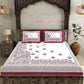 JAIPUR FABRICWhite Red Ethnic Motifs Cotton 250 TC King Bedsheet With 2 Pillow Covers | Swadesiicart