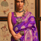 Mitera Women Purple & Gold-Toned Woven Design Zari Silk Blend Banarasi Saree | Swadesiicart