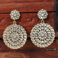 Gold-Polished Alloy Stone Studded Golden Round Earrings - The Pari - Swadesiicart