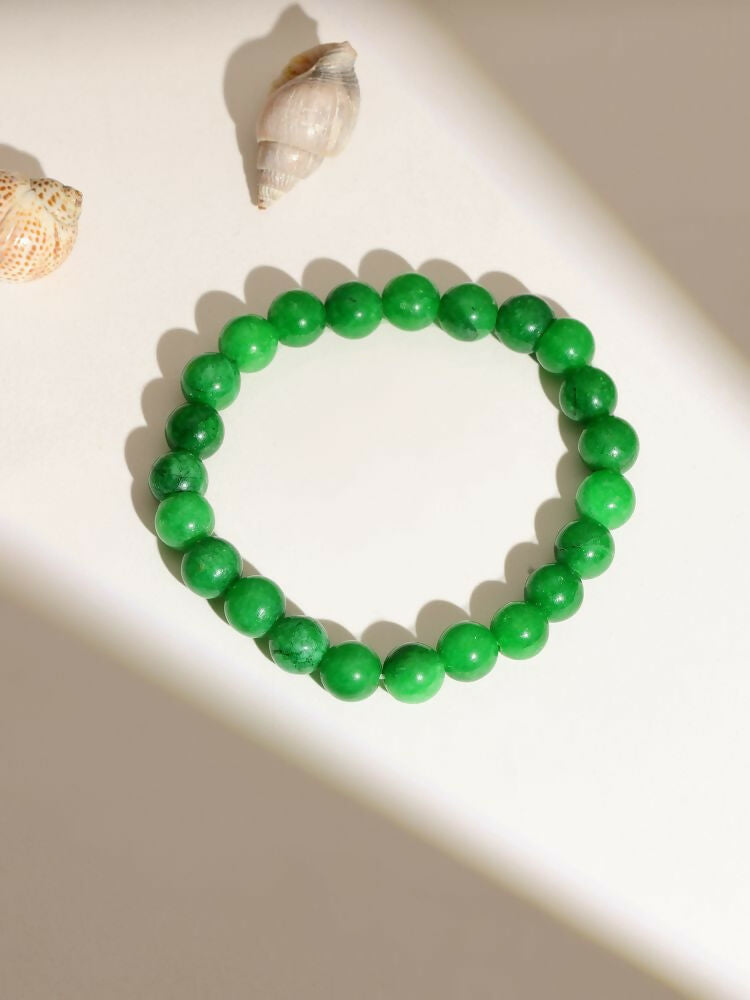 Green Jade Elastic Bracelet - Ruby Raang | Swadesiicart