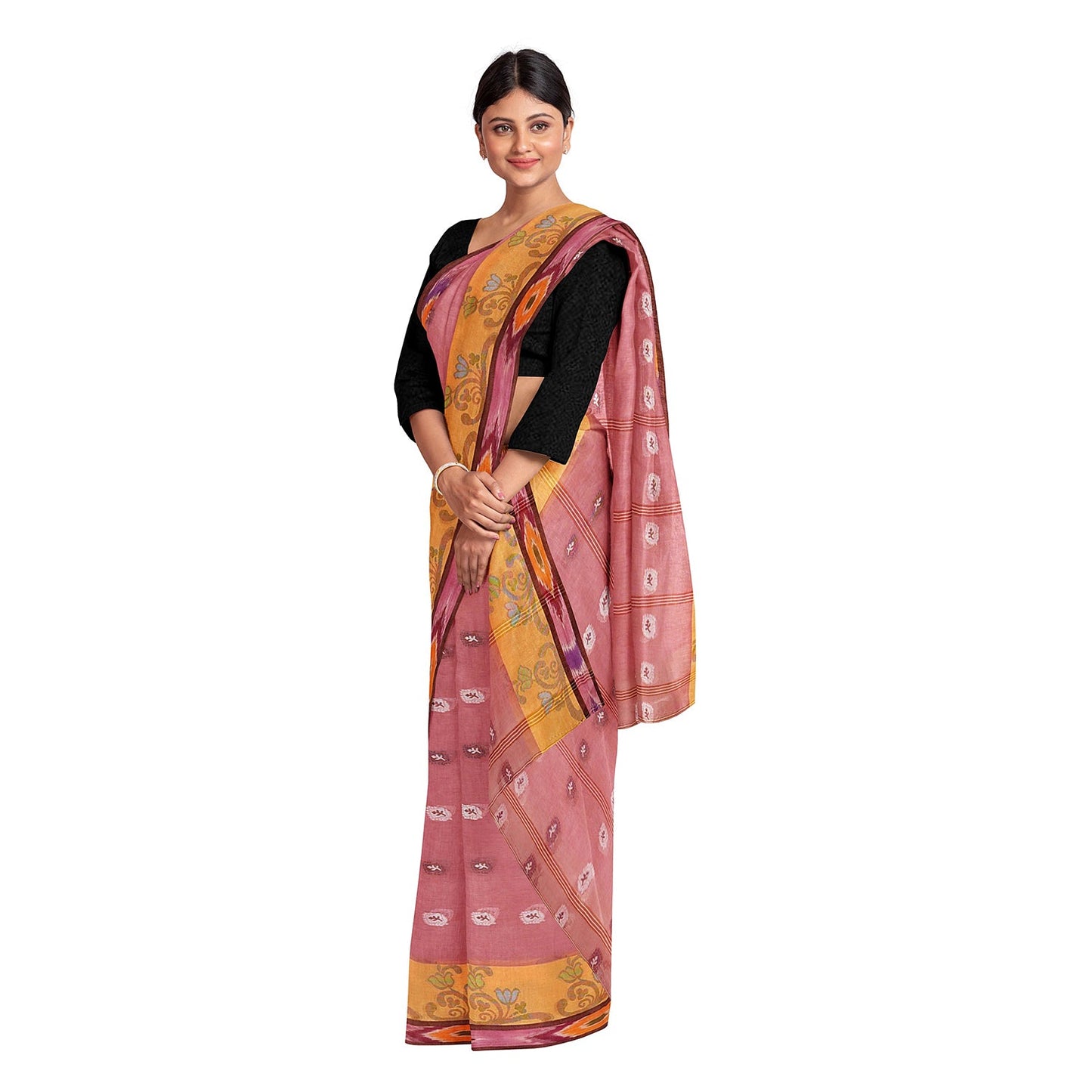 Exclusive Collection 100% Pure Cotton Mauve Tant Saree With Hand Weaving Work - Swadesiicart