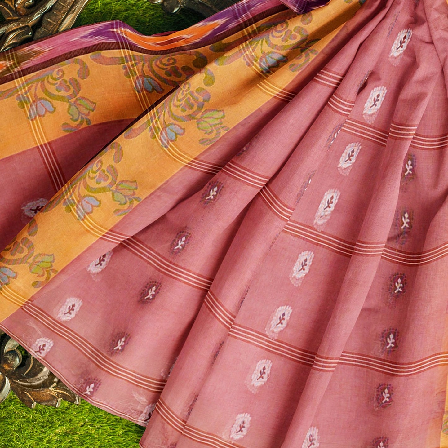Exclusive Collection 100% Pure Cotton Mauve Tant Saree With Hand Weaving Work - Swadesiicart