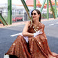 Anaita Brown Ajrakh Printed Pure Satin Silk Saree With Blouse
