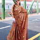 Anaita Brown Ajrakh Printed Pure Satin Silk Saree With Blouse