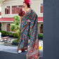 Anaita Teal Green Ajrakh Printed Pure Satin Silk Saree With Blouse
