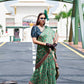 Anaita Green Ajrakh Printed Pure Satin Silk Saree With Blouse