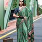 Anaita Green Ajrakh Printed Pure Satin Silk Saree With Blouse