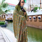 Anaita Mehendi Ajrakh Printed Pure Satin Silk Saree With Blouse