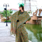 Anaita Mehendi Ajrakh Printed Pure Satin Silk Saree With Blouse
