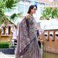 Anaita Grey Ajrakh Printed Pure Satin Silk Saree With Blouse