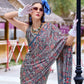 Anaita Grey Ajrakh Printed Pure Satin Silk Saree With Blouse