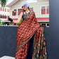 Anaita Maroon Ajrakh Printed Pure Satin Silk Saree With Blouse