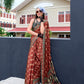 Anaita Maroon Ajrakh Printed Pure Satin Silk Saree With Blouse
