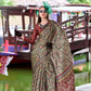 Anaita Dark Grey Ajrakh Printed Pure Satin Silk Saree With Blouse