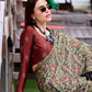 Anaita Dark Grey Ajrakh Printed Pure Satin Silk Saree With Blouse