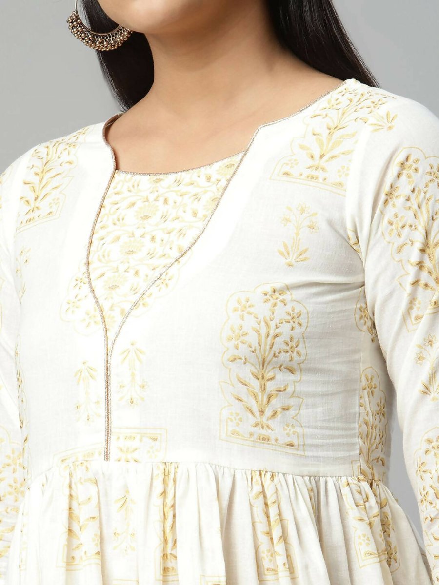 Ahalyaa Women Off White Beautiful Pure Cotton Printed Tunic | Swadesiicart