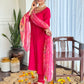 The52 Women's Beautiful Viscose Embroidery work Straight Kurta with Pant and Dupatta Set - Swadesiicart