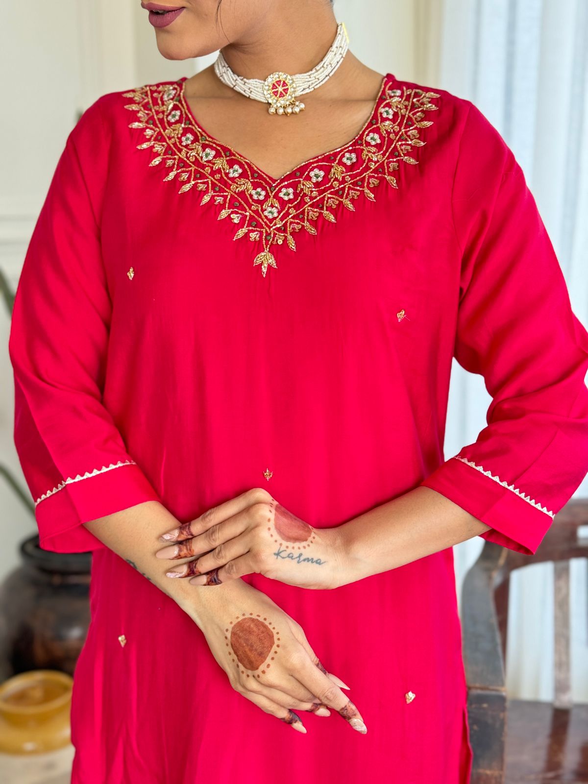 The52 Women's Beautiful Viscose Embroidery work Straight Kurta with Pant and Dupatta Set - Swadesiicart