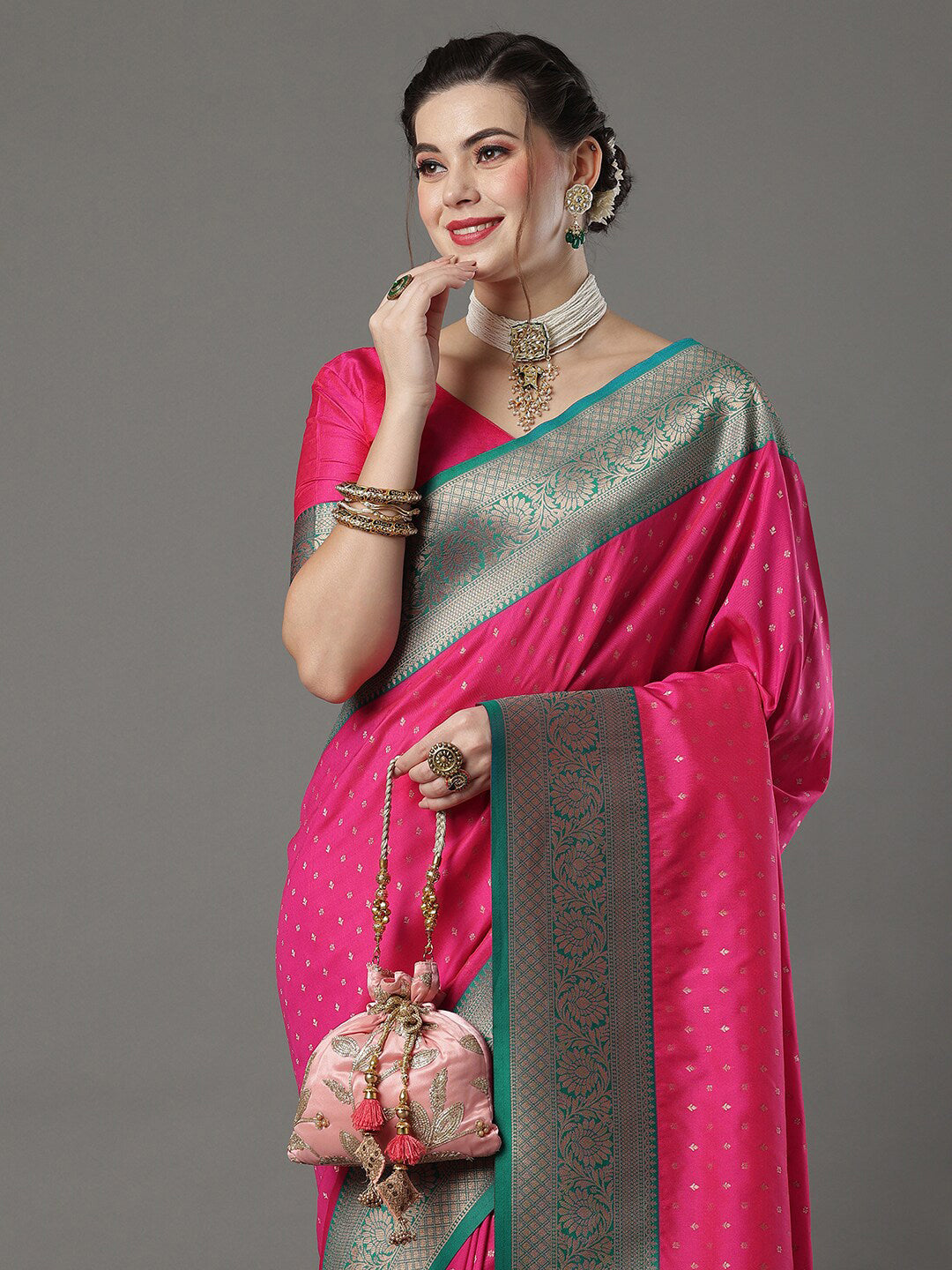 Mitera Floral Woven Design Zari Banarasi Saree | Swadesiicart