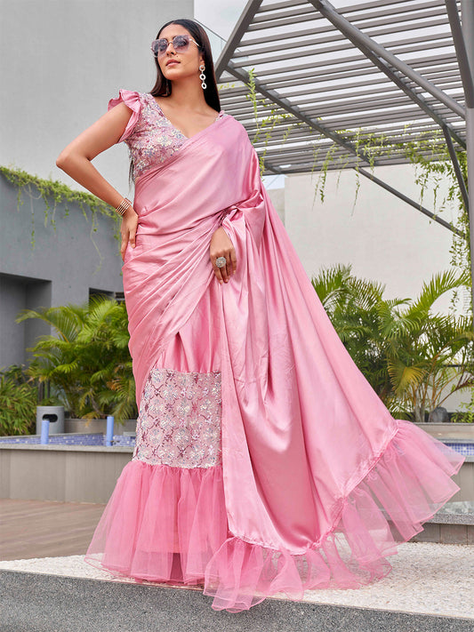 Tikhi Imli Sequinned Satin Ready to Wear Saree | Swadesiicart