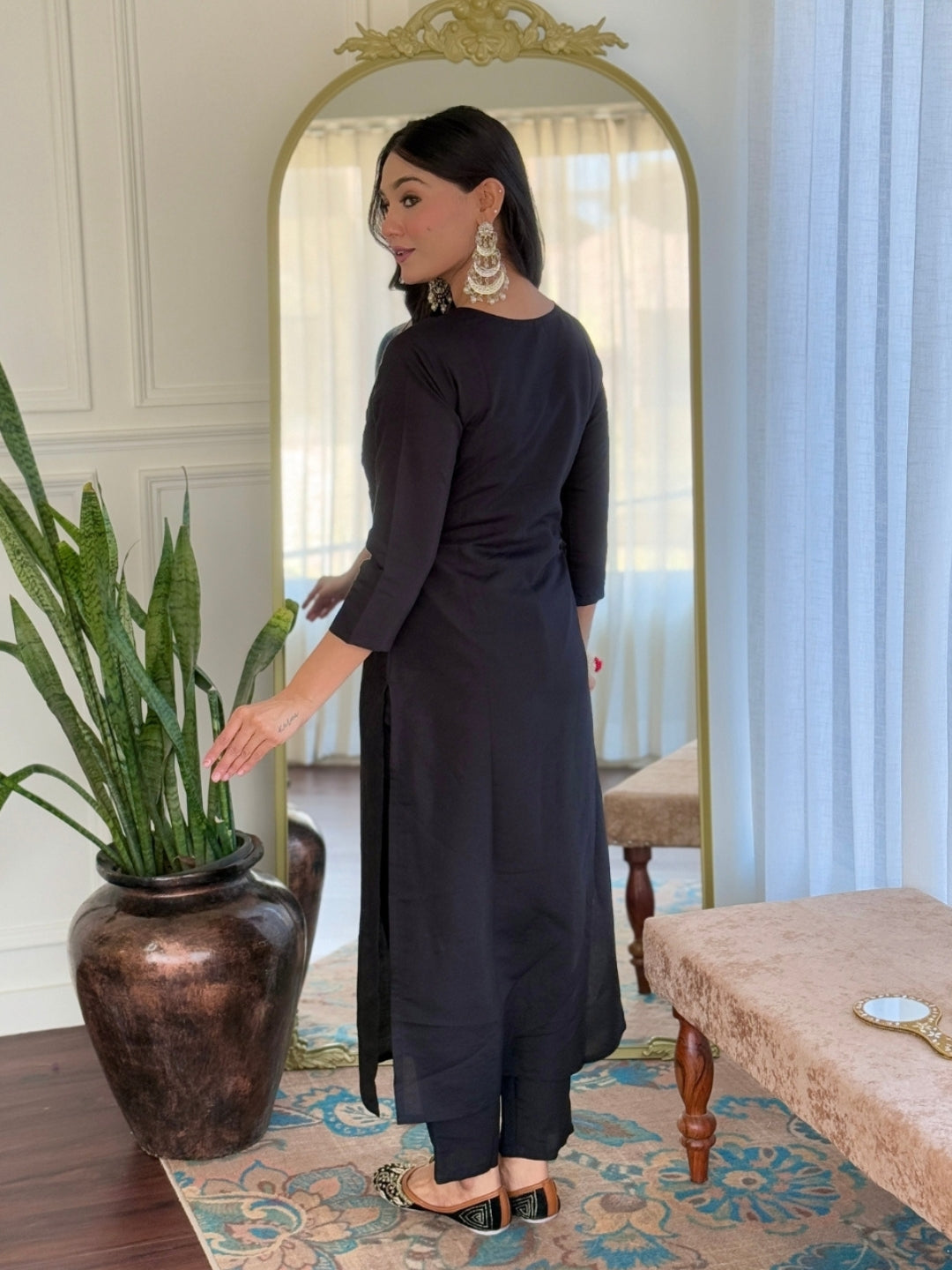 The52 Women Embroidery Work with Viscose Fabric Straight Kurta, Pant and Dupatta Set - Swadesiicart