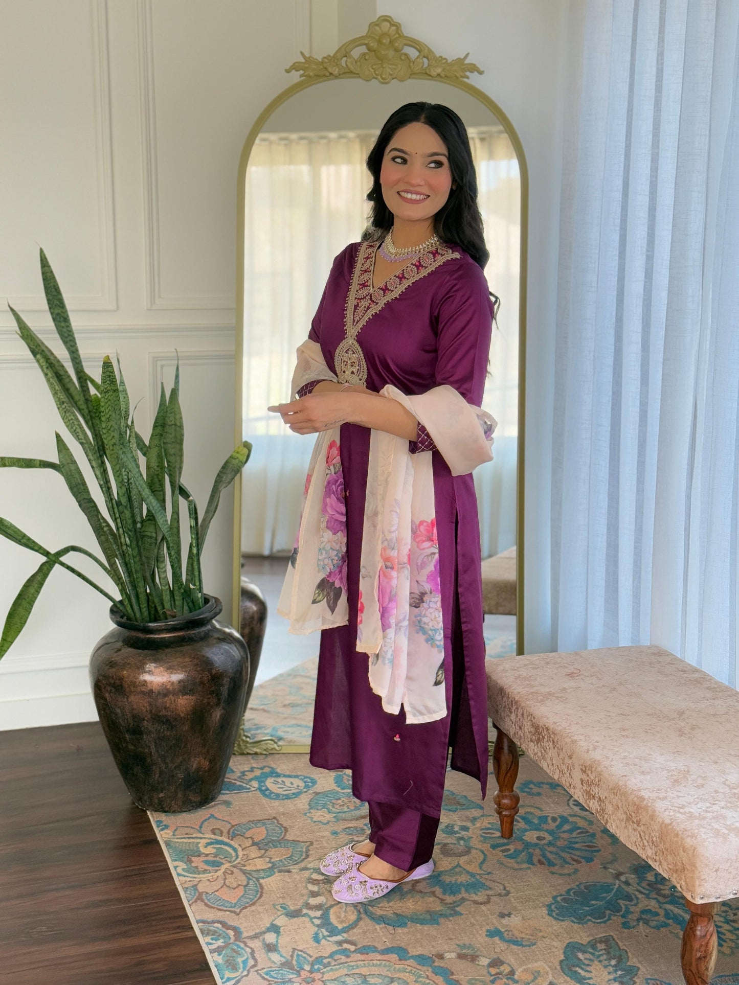 The52 Women's Rayon Slub Embroidery work Straight Kurta with Pant and Dupatta Set - Swadesiicart