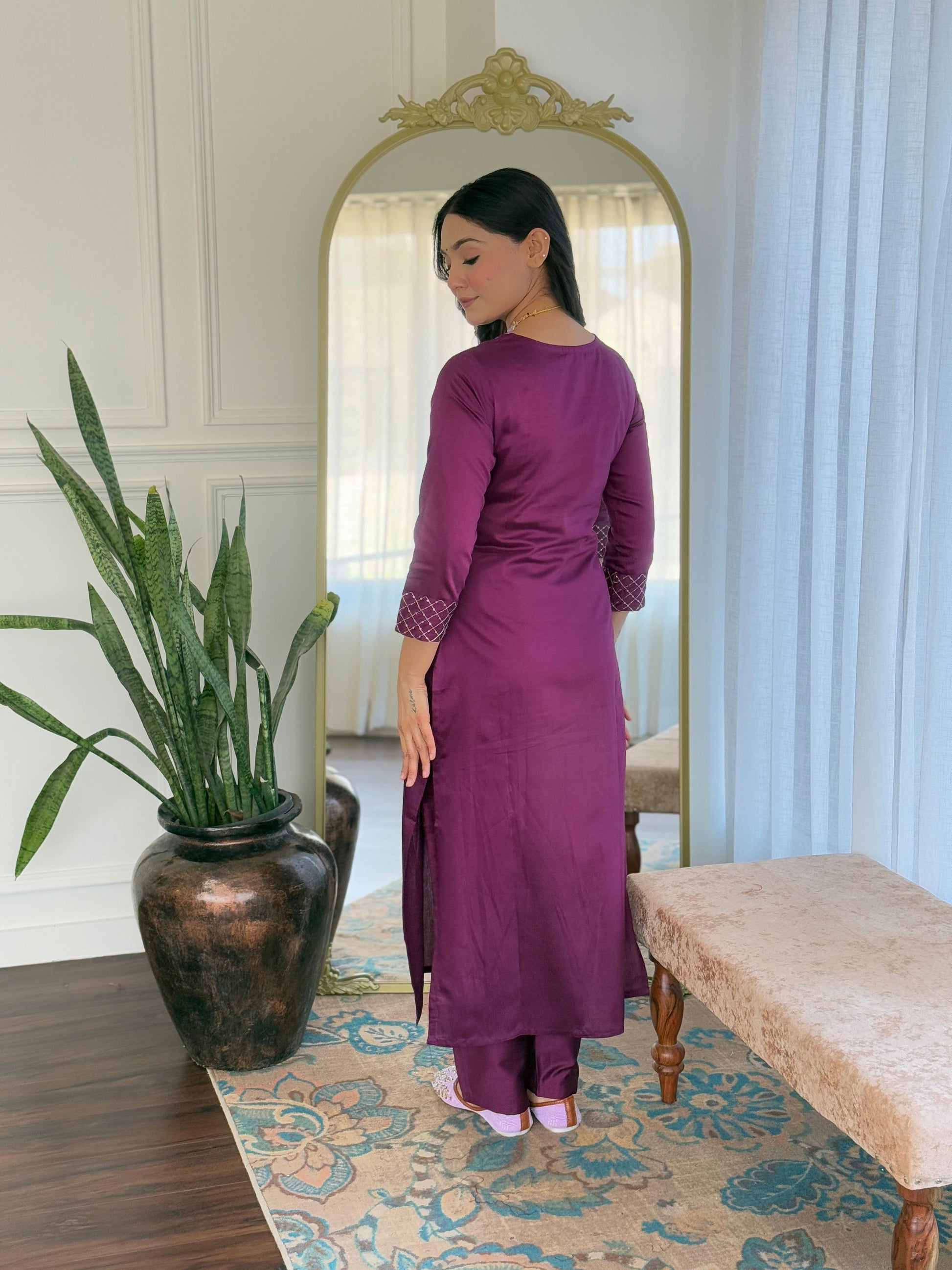 The52 Women's Rayon Slub Embroidery work Straight Kurta with Pant and Dupatta Set - Swadesiicart