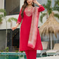 The52 Women's Beautiful Rayon Embroidery work Straight Kurta with Pant and Dupatta Set - Swadesiicart
