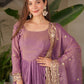 Lorenvalley Fashion Lavender Fendy Satin Embroidery Sequins Work Anarkali Gown with Dupatta | Swadesiicart