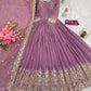 Lorenvalley Fashion Lavender Fendy Satin Embroidery Sequins Work Anarkali Gown with Dupatta | Swadesiicart