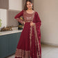 Lorenvalley Fashion Maroon Faux Georgette Embroidery & Sequins Work Anarkali Gown Sharara with Dupatta | Swadesiicart