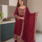 Lorenvalley Fashion Maroon Faux Georgette Embroidery & Sequins Work Anarkali Gown Sharara with Dupatta | Swadesiicart