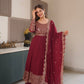 Lorenvalley Fashion Maroon Faux Georgette Embroidery & Sequins Work Anarkali Gown Sharara with Dupatta | Swadesiicart