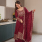 Lorenvalley Fashion Maroon Faux Georgette Embroidery & Sequins Work Anarkali Gown Sharara with Dupatta | Swadesiicart
