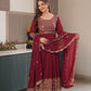 Lorenvalley Fashion Maroon Faux Georgette Embroidery & Sequins Work Anarkali Gown Sharara with Dupatta | Swadesiicart