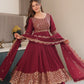 Lorenvalley Fashion Maroon Faux Georgette Embroidery & Sequins Work Anarkali Gown Sharara with Dupatta | Swadesiicart