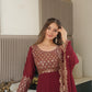 Lorenvalley Fashion Maroon Faux Georgette Embroidery & Sequins Work Anarkali Gown Sharara with Dupatta | Swadesiicart