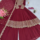 Lorenvalley Fashion Maroon Faux Georgette Embroidery & Sequins Work Anarkali Gown Sharara with Dupatta | Swadesiicart