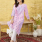ADA Women Pink & Blue Chikankari Hand Embroidered Semi-Sheer Straight Sustainable Handloom Kurta | Swadesiicart